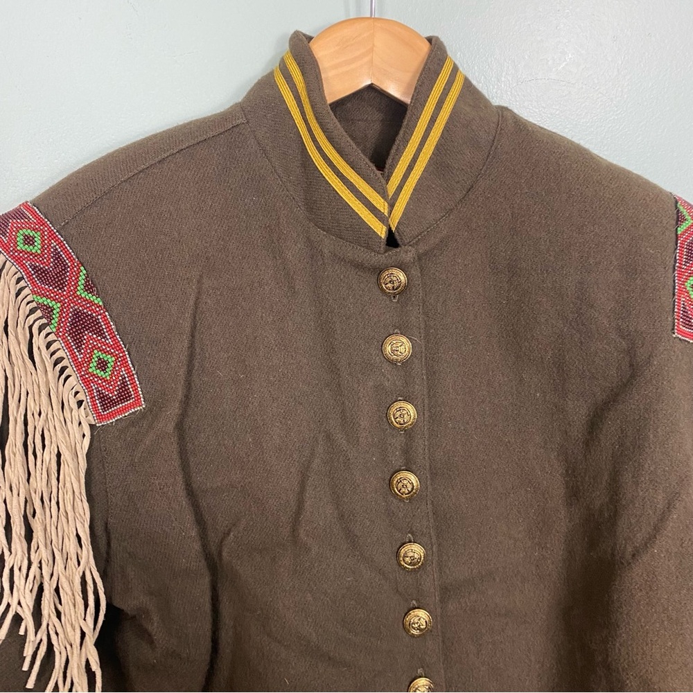 Double D Ranch Green Beaded Wool Military Western Jacket Sz L Embellished - Picture 2 of 11